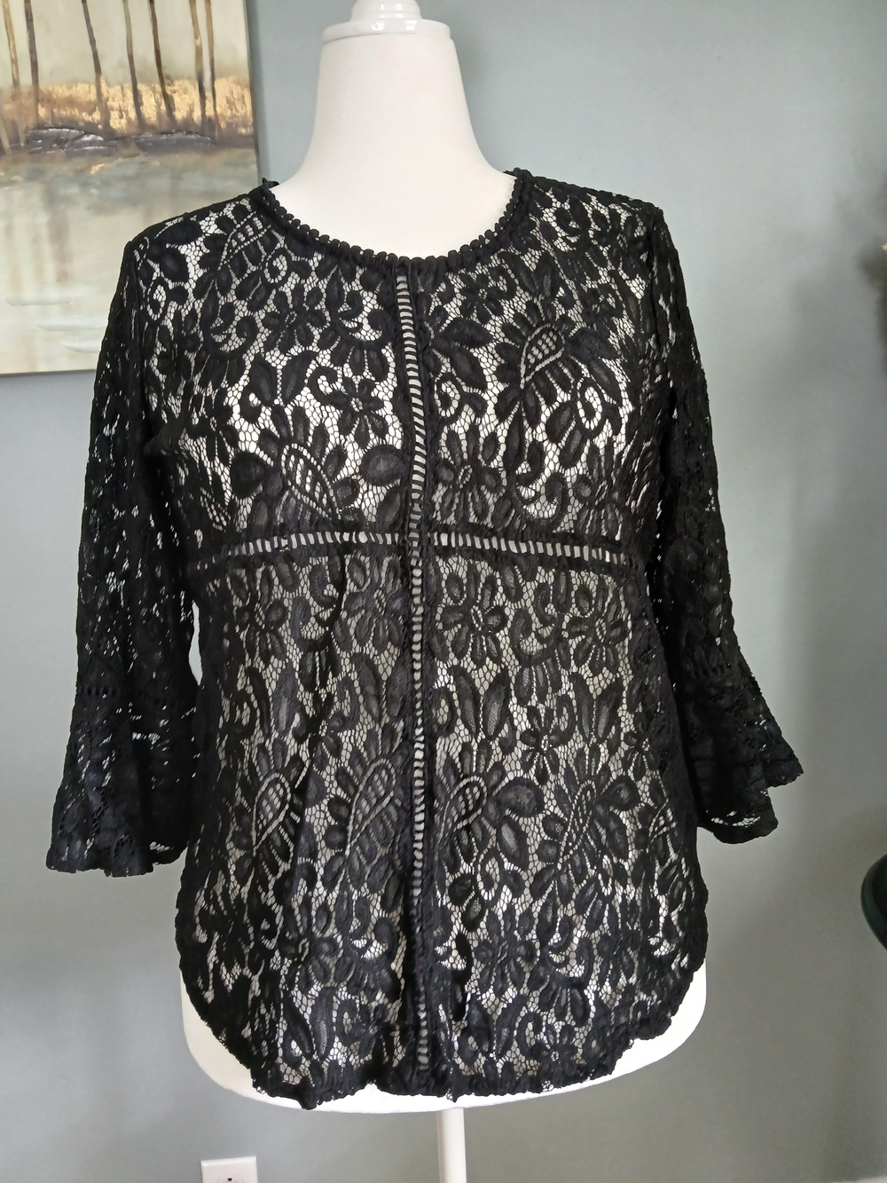 Liz Claiborne Black Floral Lace Button-Front Blouse